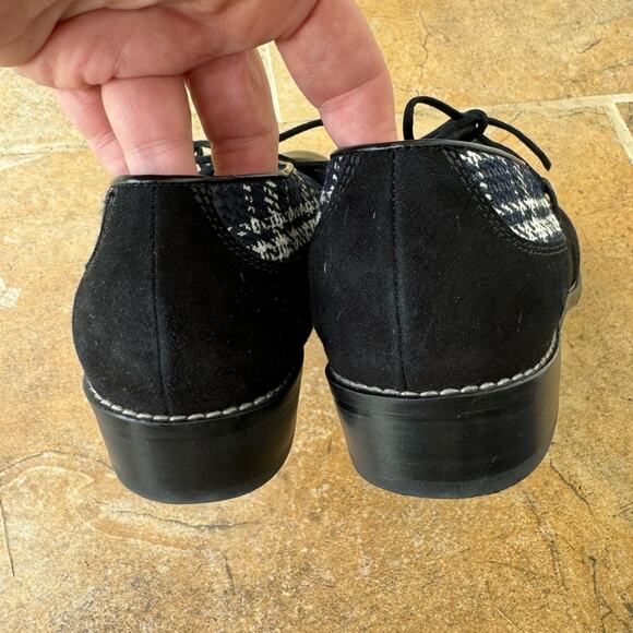 Stuart Weitzman black white retro plaid laceup suede loafers size 10 academia - Picture 4 of 6